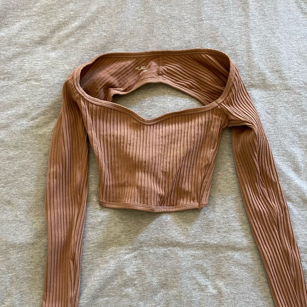 UO Tan Long Sleeve Crop Top